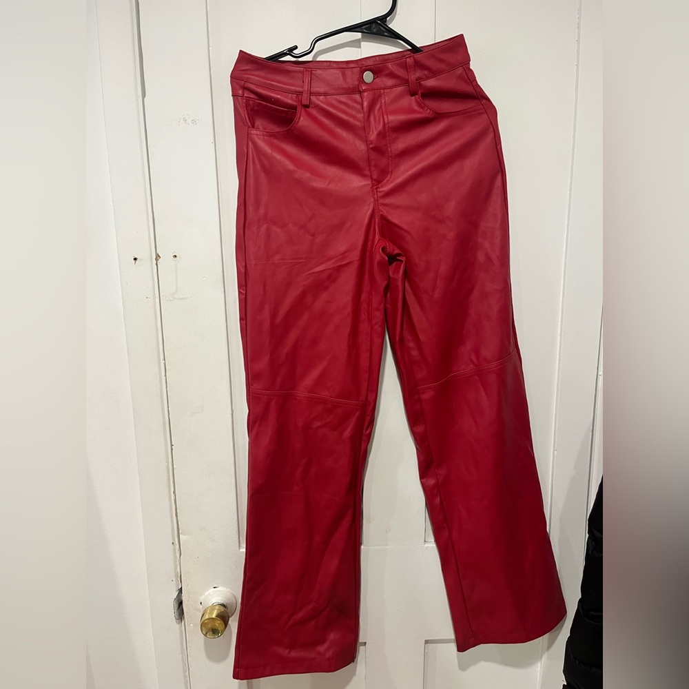 Wet Seal Red and Tan Faux Leather Pants
